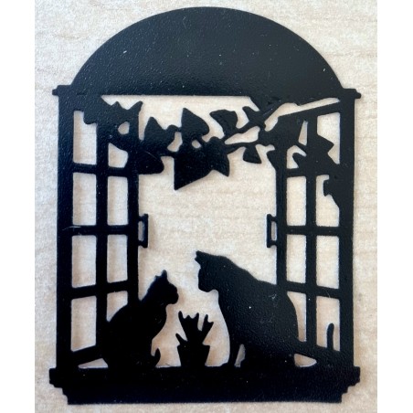 Vinylmotiv Katzen/Fenster schwarz