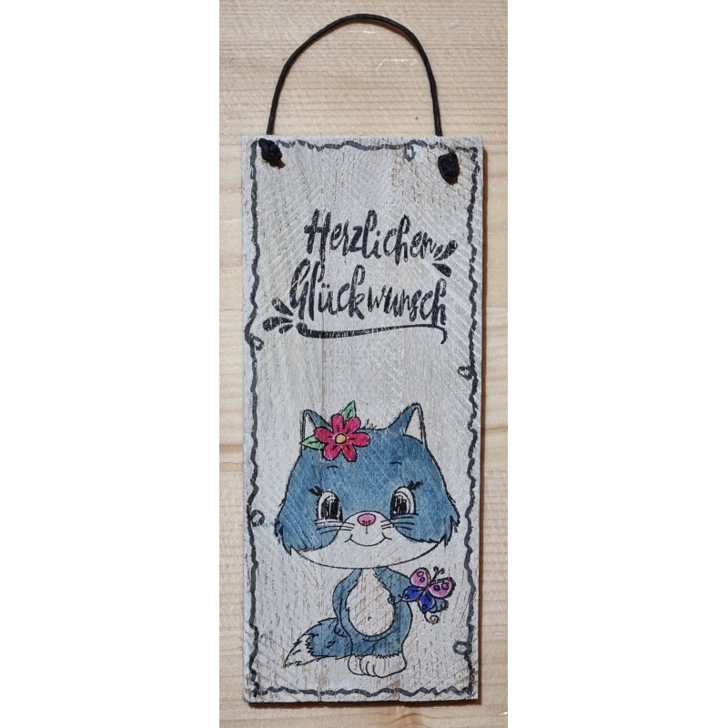 Mini Schild Herzlichen Glückwunsch/Katze