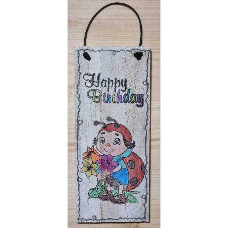 Mini Schild Happy Birthday/Marienkäfer
