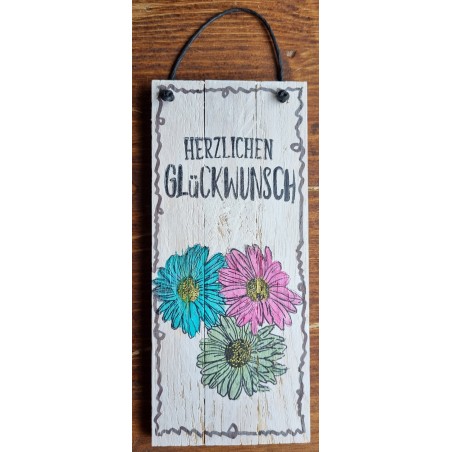 Mini Schild Herzlichen Glückwunsch/Blumen