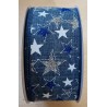 Dekoband Sterne jeansblau mit Drahtkante