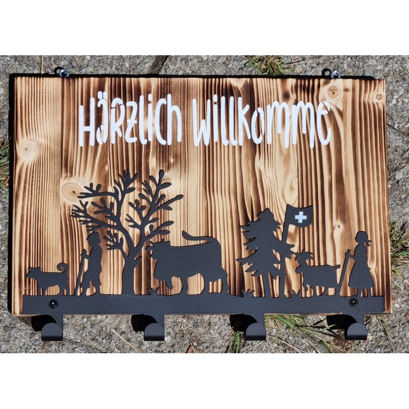 Garderobe Alpaufzug  natur Härzlich Willkomme
