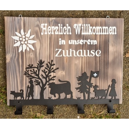 Garderobe Alpaufzug  weiss Herzlich Willkommen