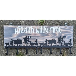 Schlüsselbrett Alpaufzug weiss Härzlich Willkomme