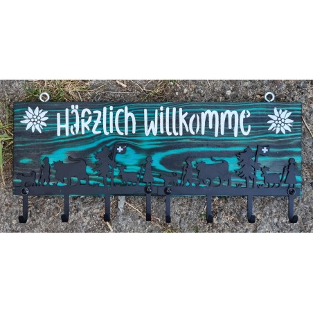 Schlüsselbrett Alpaufzug grün Härzlich Willkomme