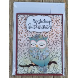Herzlichen Glückwunsch Eule braun/mint