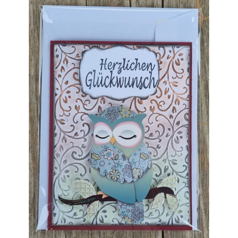 Herzlichen Glückwunsch Eule braun/mint
