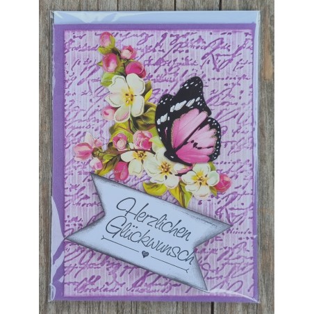 Herzlichen Glückwunsch Schmetterling lila/pink