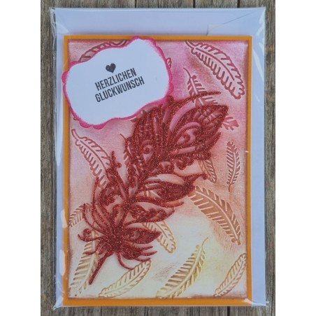 Herzlichen Glückwunsch Feder rot/orange/gelb
