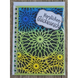Herzlichen Glückwunsch Ornamente blau/grün/gelb