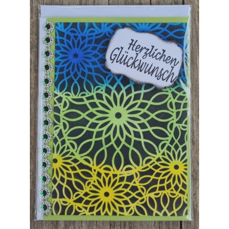 Herzlichen Glückwunsch Ornamente blau/grün/gelb