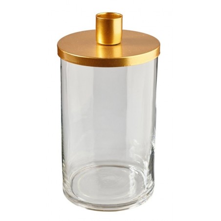 Glasgefäss mit Kerzenhalter gold