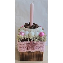 Holzwürfel mit Kerze rosa