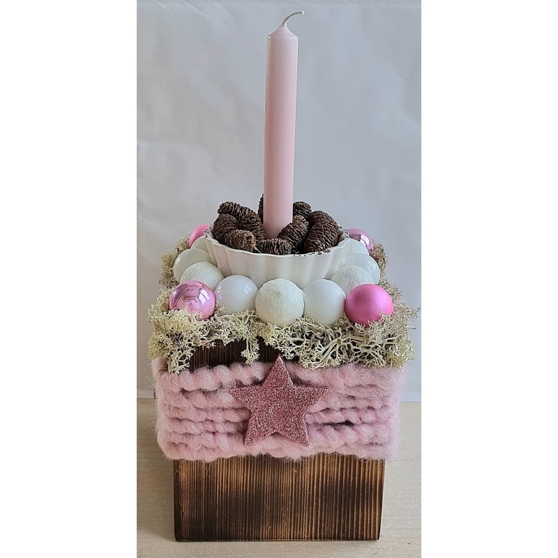 Holzwürfel mit Kerze rosa