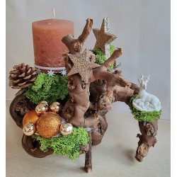 Wurzelgesteck mit Kerze cognac