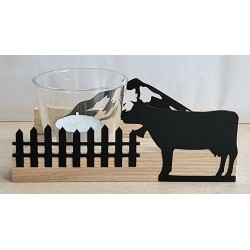 Teelicht Holz/Glas Kuh