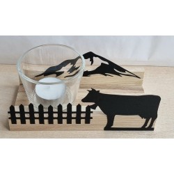 Teelicht Holz/Glas Kuh