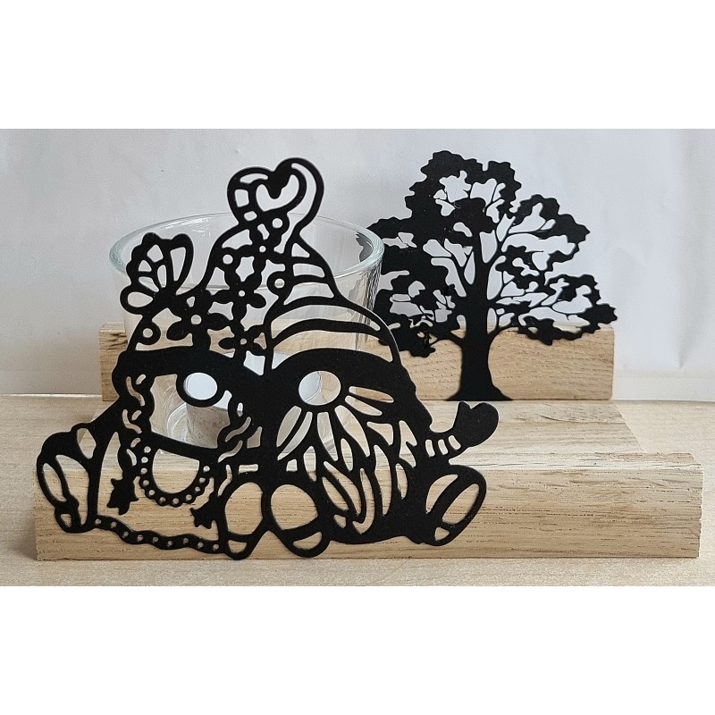 Teelicht Holz/Glas  Zwei Wichtel