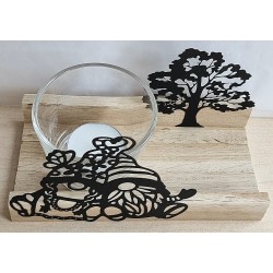 Teelicht Holz/Glas  Zwei Wichtel