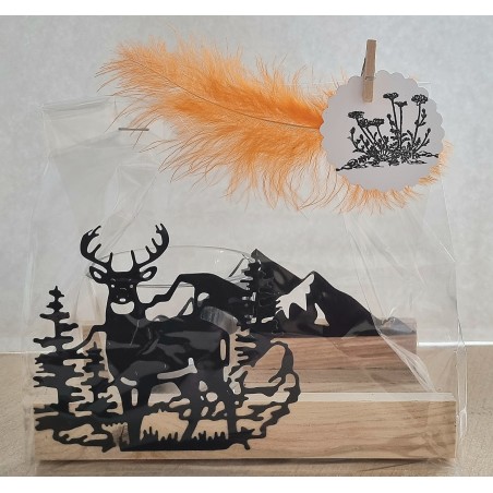 Teelicht Holz/Glas  Hirsch