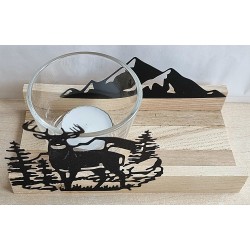Teelicht Holz/Glas  Hirsch