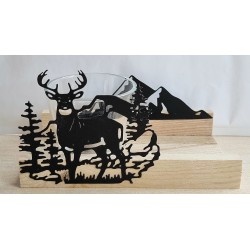 Teelicht Holz/Glas  Hirsch