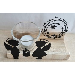 Teelicht Holz/Glas  Zwei Engel