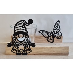Teelicht Holz/Glas  Wichtel/Schmetterling