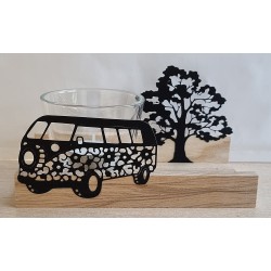 Teelicht Holz/Glas  VW Bus