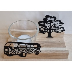 Teelicht Holz/Glas  VW Bus