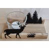 Teelicht Holz/Glas Hirsch/Wald