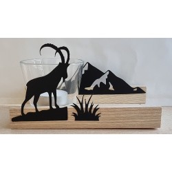 Teelicht Holz/Glas  Steinbock/Berge
