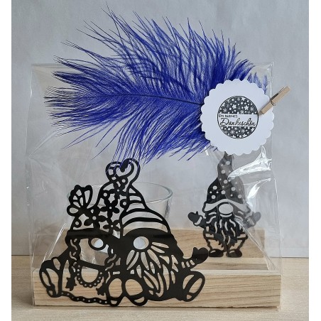 Teelicht Holz/Glas  Wichtel