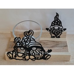 Teelicht Holz/Glas  Wichtel