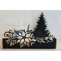 Teelicht Holz/Glas  Blumen/Tannenbaum