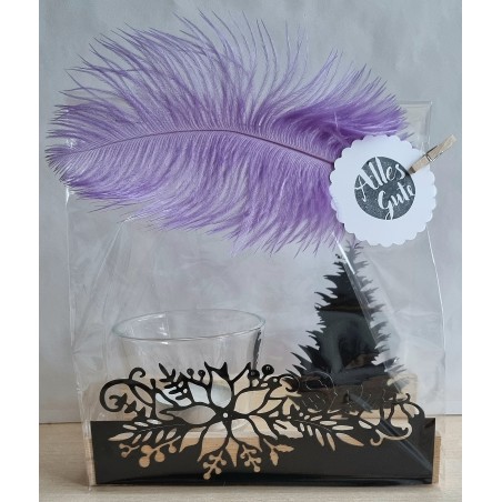 Teelicht Holz/Glas  Blumen/Tannenbaum