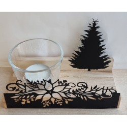 Teelicht Holz/Glas  Blumen/Tannenbaum