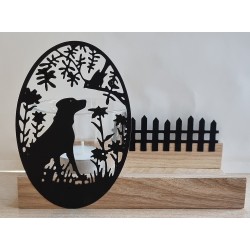 Teelicht Holz/Glas  Hund