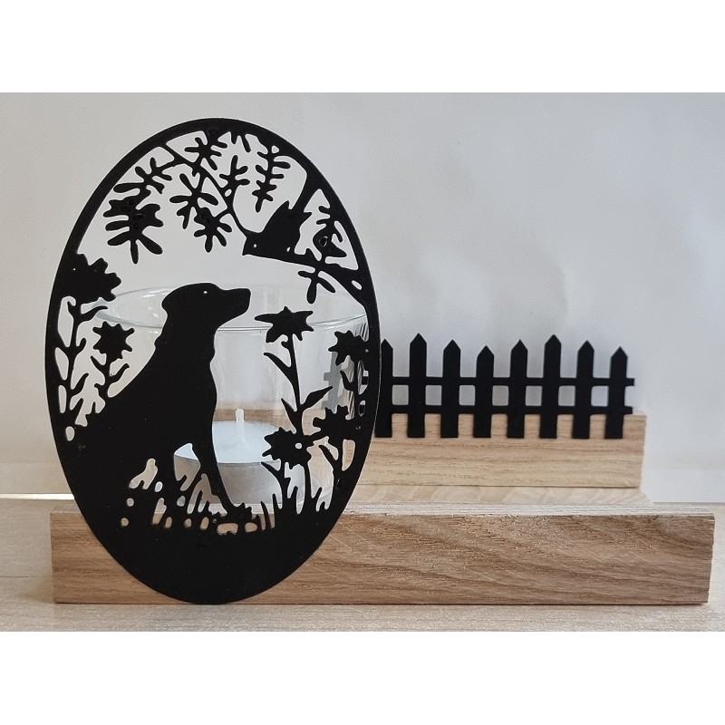 Teelicht Holz/Glas  Hund