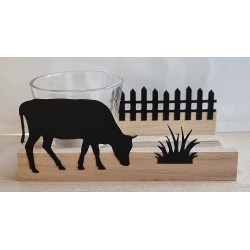 Teelicht Holz/Glas  Kuh