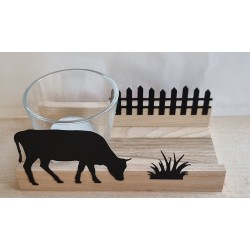 Teelicht Holz/Glas  Kuh