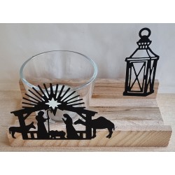 Teelicht Holz/Glas  Krippe/Laterne