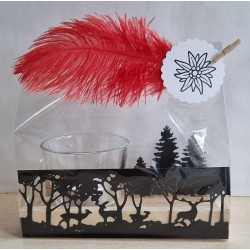Teelicht Holz/Glas  Hirsche/Wald