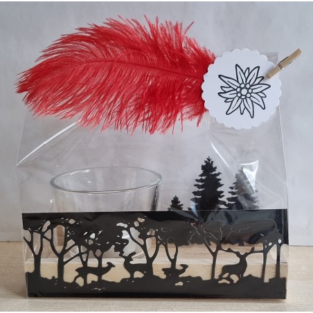 Teelicht Holz/Glas  Hirsche/Wald
