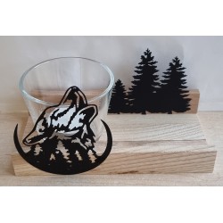 Teelicht Holz/Glas  Wolf