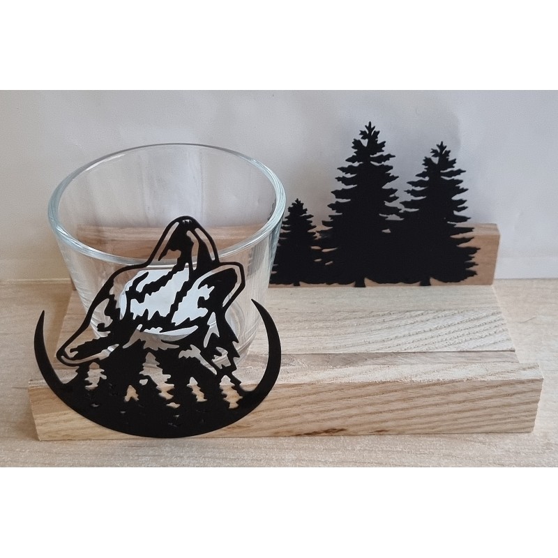 Teelicht Holz/Glas  Wolf