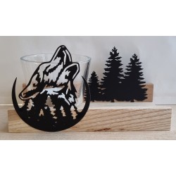 Teelicht Holz/Glas  Wolf