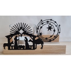 Teelicht Holz/Glas  Krippe/Sterne