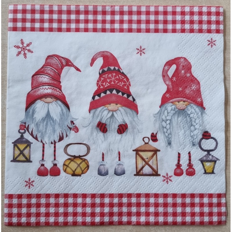 Serviette  3 Wichtel rot