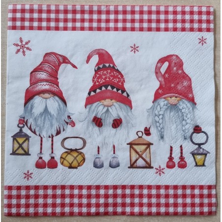 Serviette  3 Wichtel rot